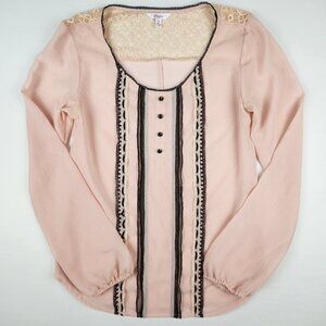 Candie's Blouse Women Size Small Sheer Rose Lace Cottagecore Boho